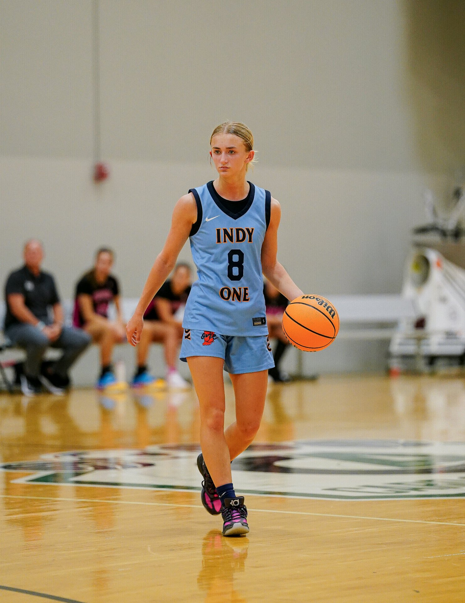 Kate Lehr brings the ball up the floor for Indy One